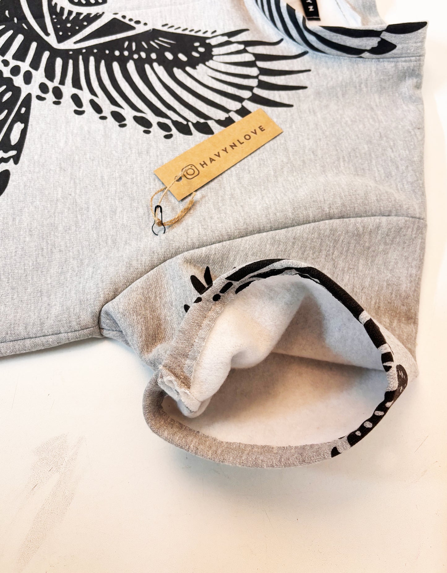 Grey Fleece Short Sleeve Sweatshirt - Large Jay Bird - Hand Printed - One of a Kind - Apparel