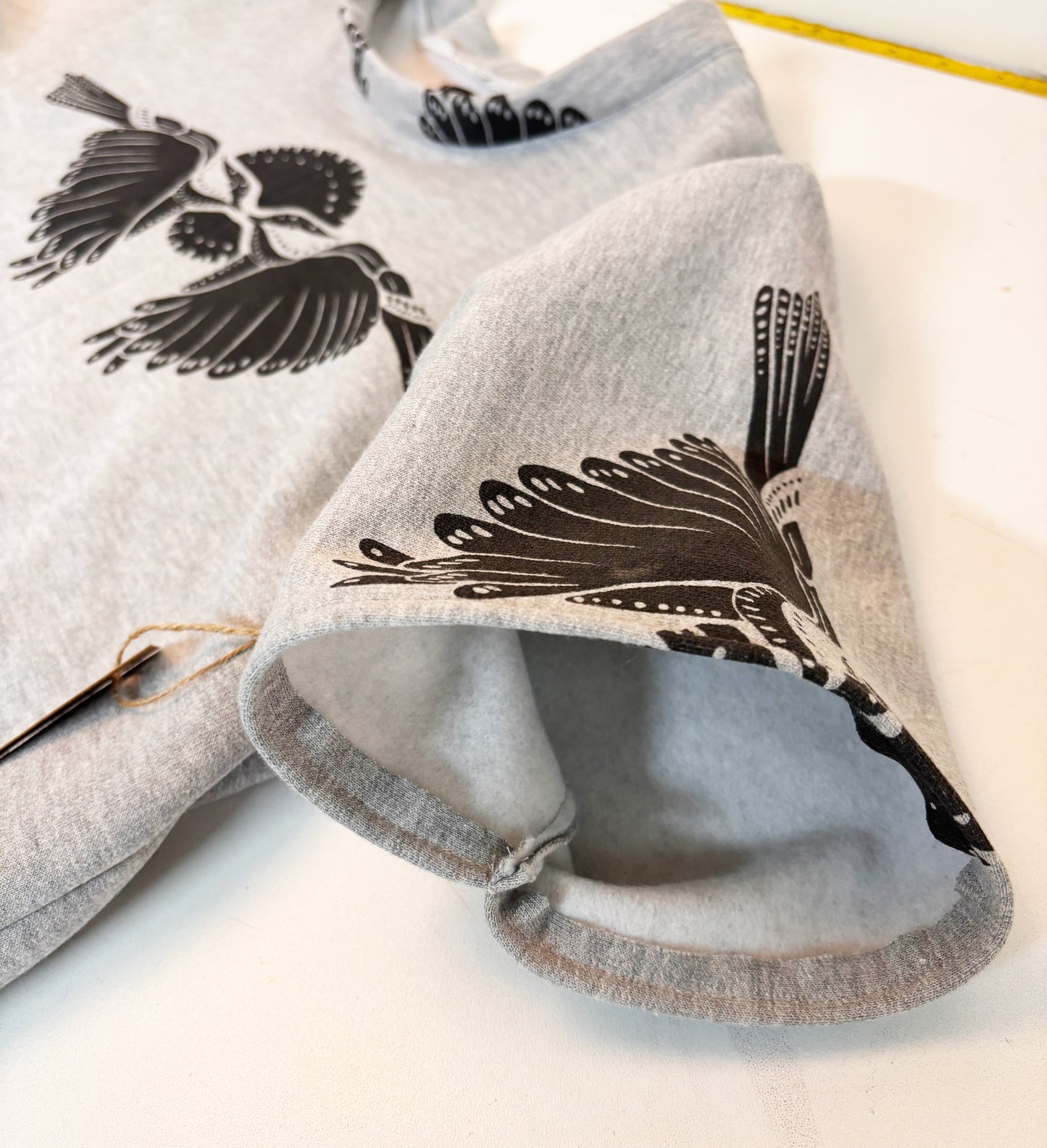 Grey Fleece Short Sleeve Sweatshirt - 2 Birds - Hand Printed - One of a Kind - Apparel