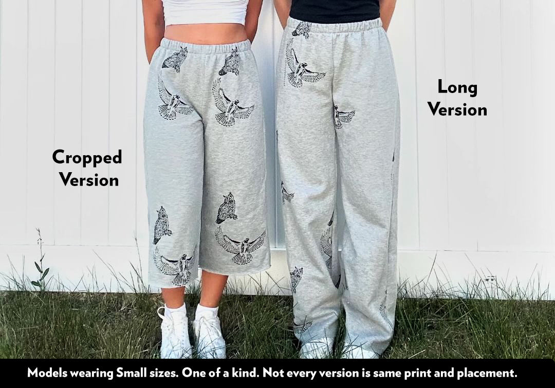 One of a Kind Hand Printed Birds Sweat Pants - Full Length