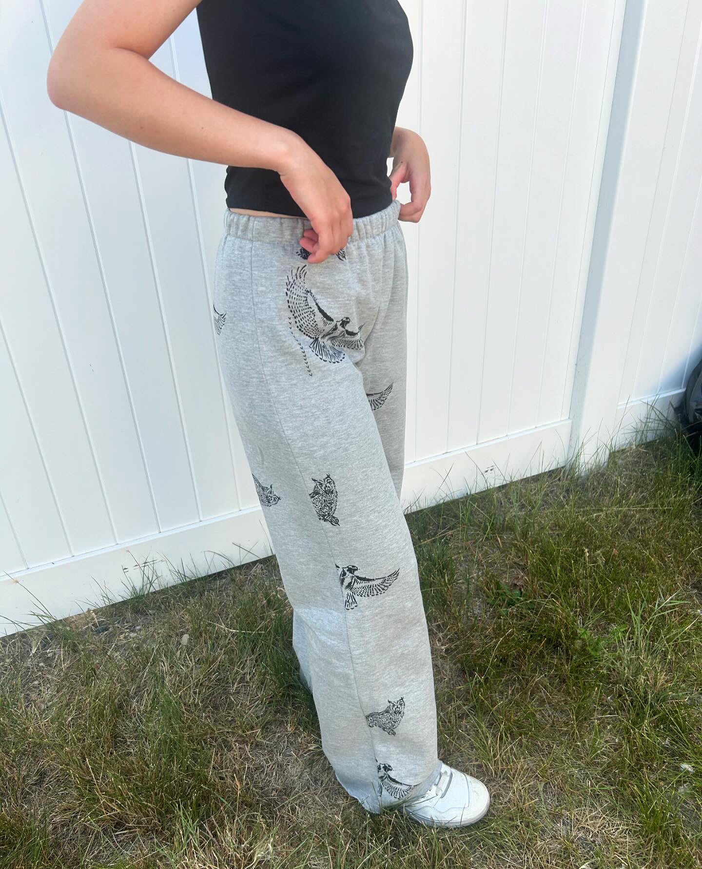 One of a Kind Hand Printed Birds Sweat Pants - Full Length