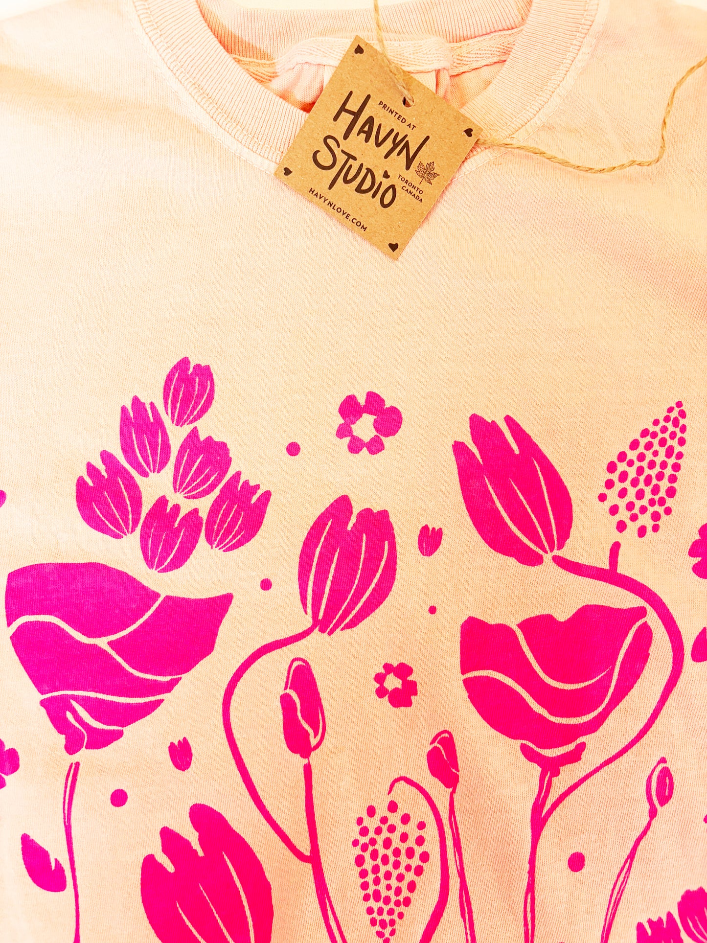 Tshirt Limited Edition NEON PINK FLOWERS Boxy Fit Cotton - Original Screen Print - Women