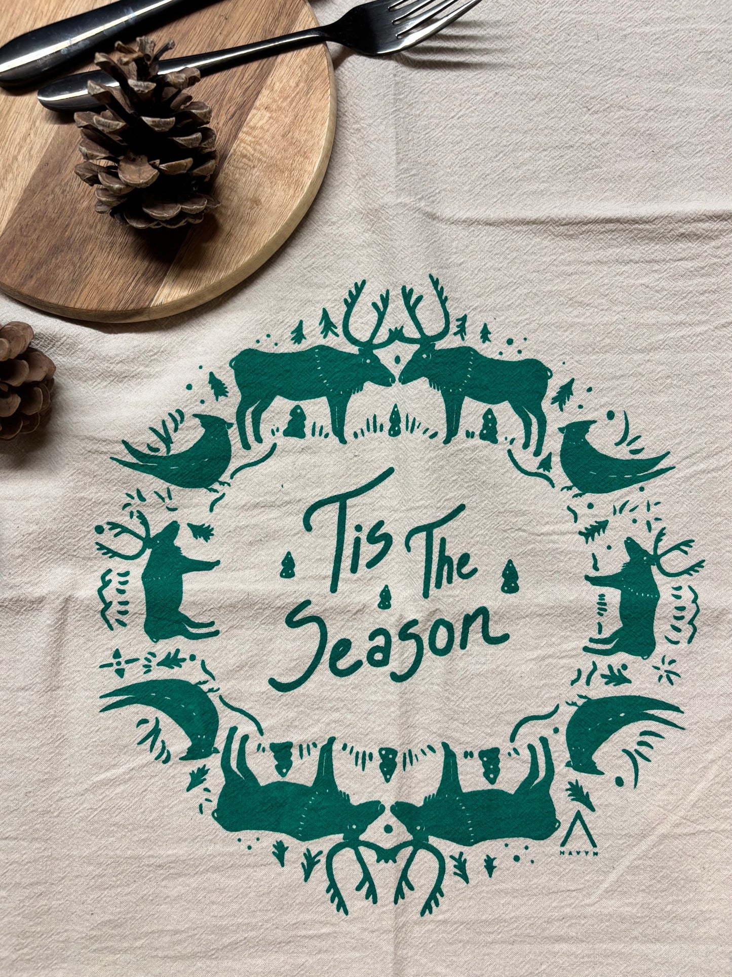 Tis The Season Hand Printed Organic Tea Towel
