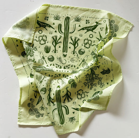 Desert Green Bandana | 100% Cotton | Hand Screen Printed | 22 x22 inches | All-Over Print Bandana