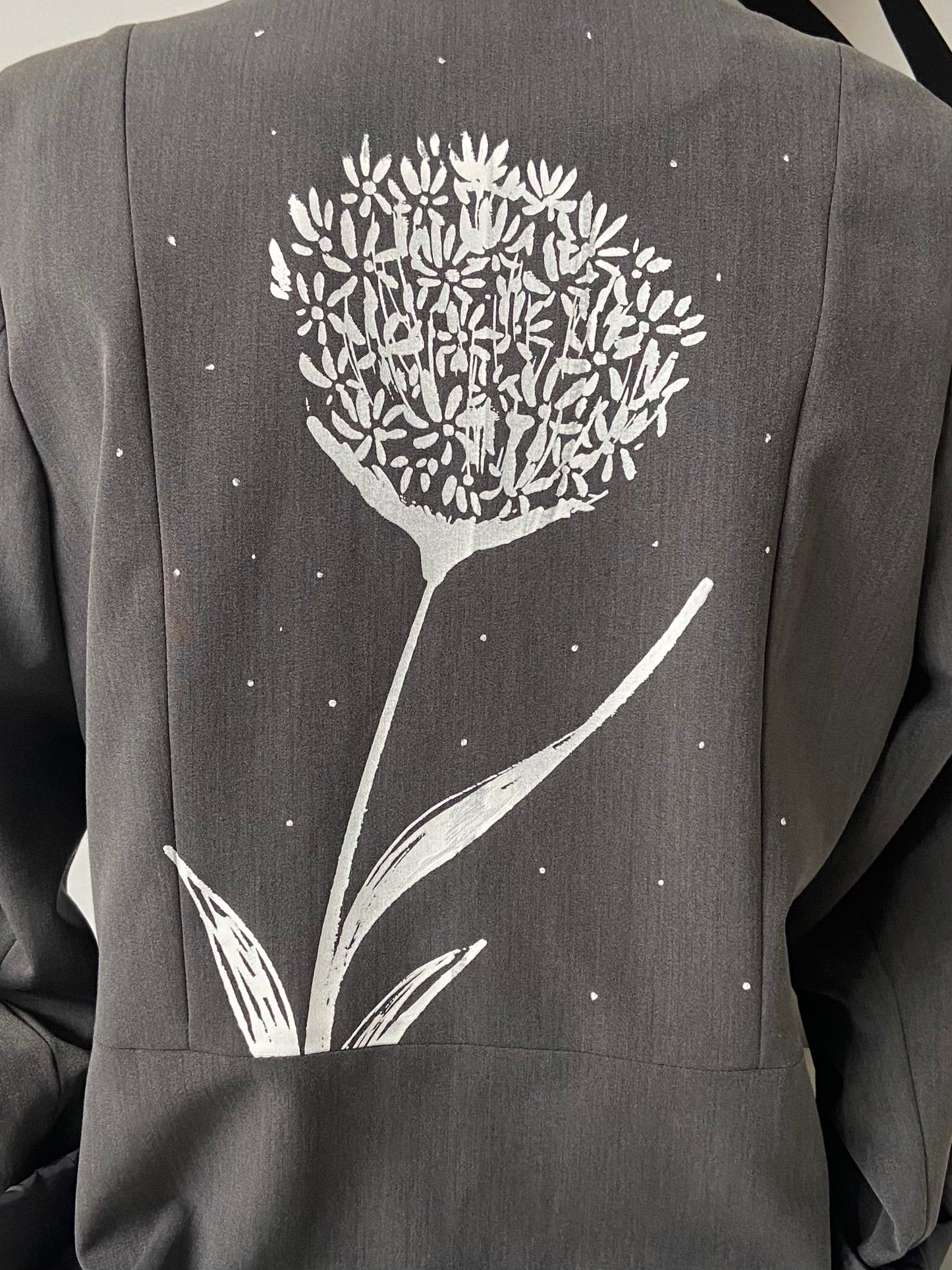 One of a Kind Upcycled Hand Printed Flower Back Women's Suit Jacket