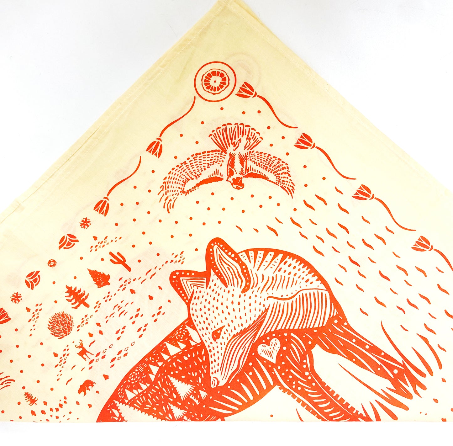 Fox Bandana | 100% Cotton | Hand Screen Printed | 22 x22 inches | All-Over Print Bandana