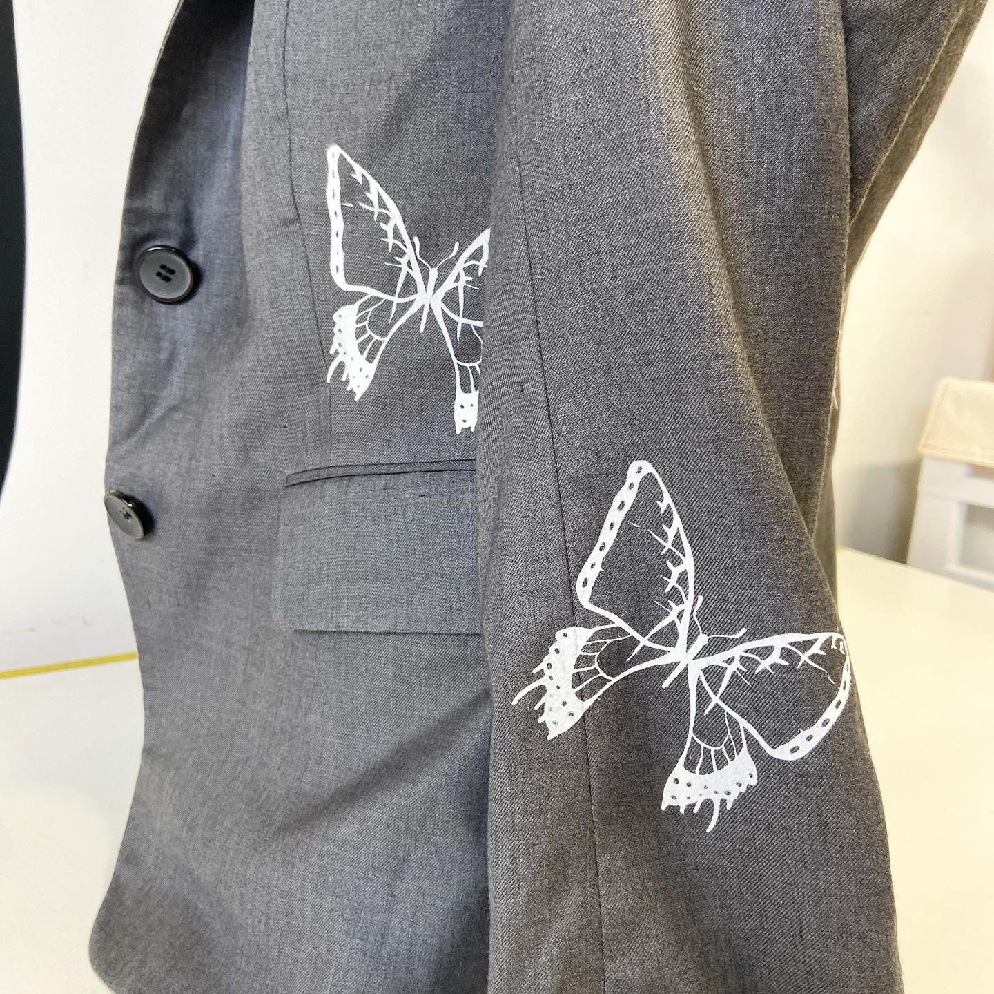 One of a Kind Hand Printed Butterflies on Women's Blazer