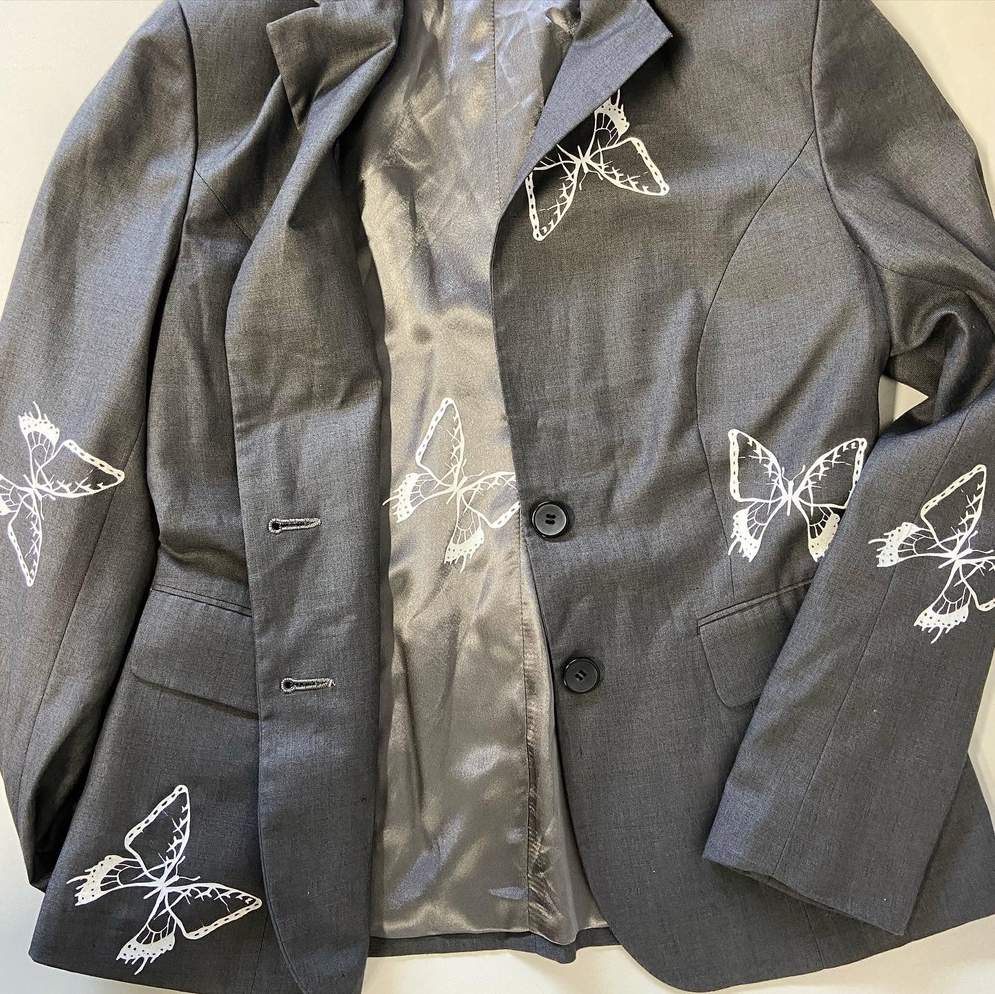 One of a Kind Hand Printed Butterflies on Women's Blazer