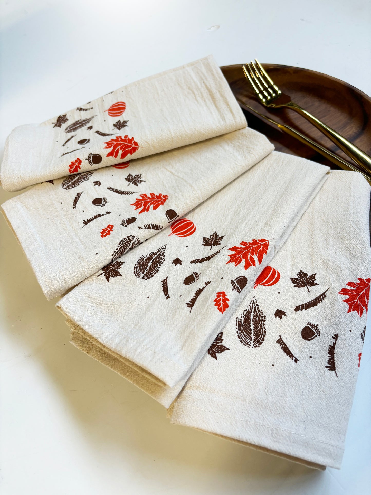 Autumn and Pumpkins Hand Printed Napkins Set of 4 or 8