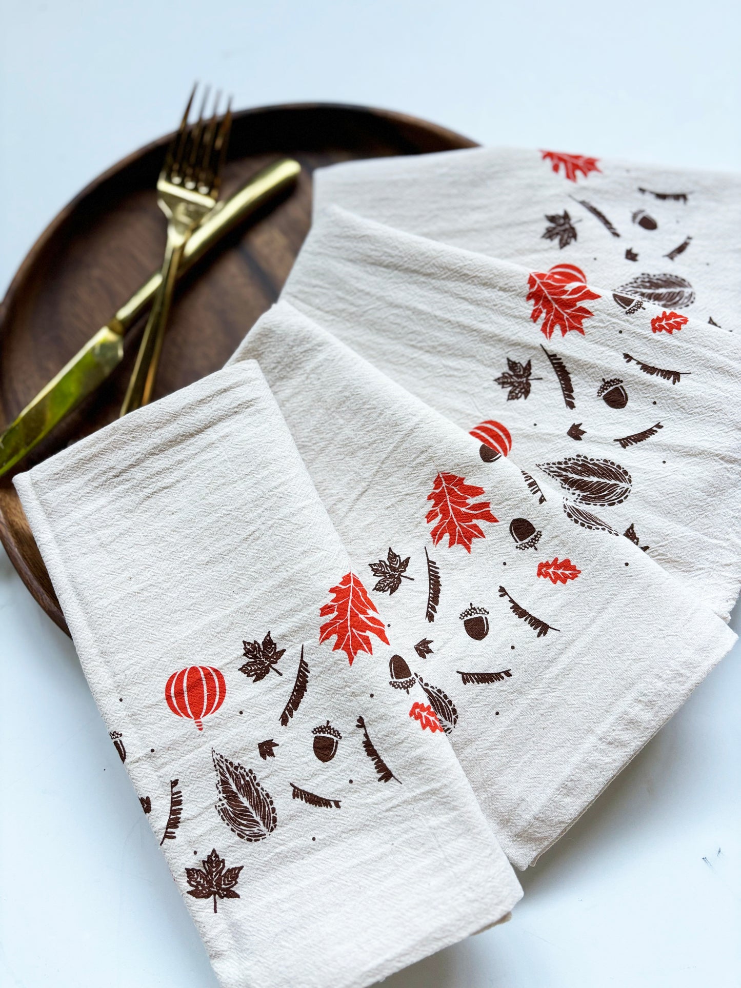 Autumn and Pumpkins Hand Printed Napkins Set of 4 or 8