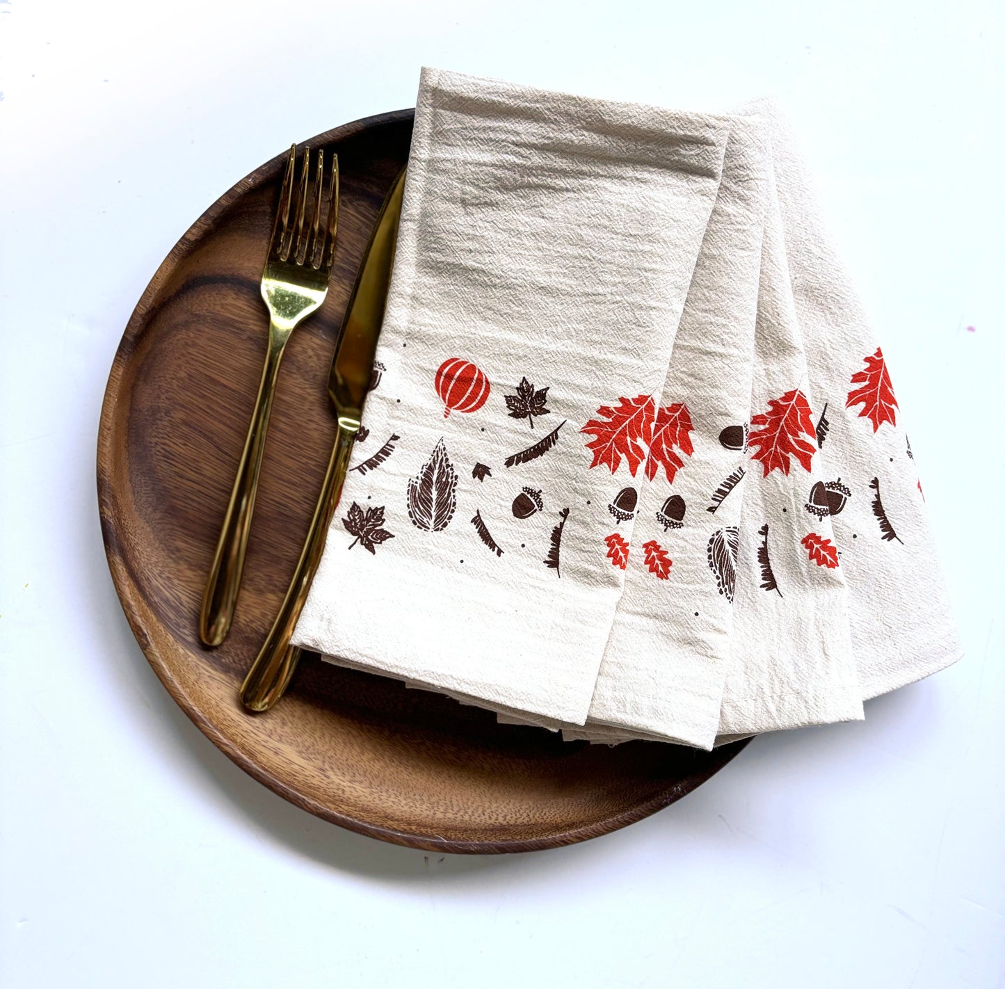 Autumn and Pumpkins Hand Printed Napkins Set of 4 or 8