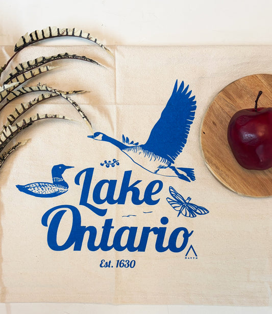 Lake Ontario Hand Printed Organic Tea Towel