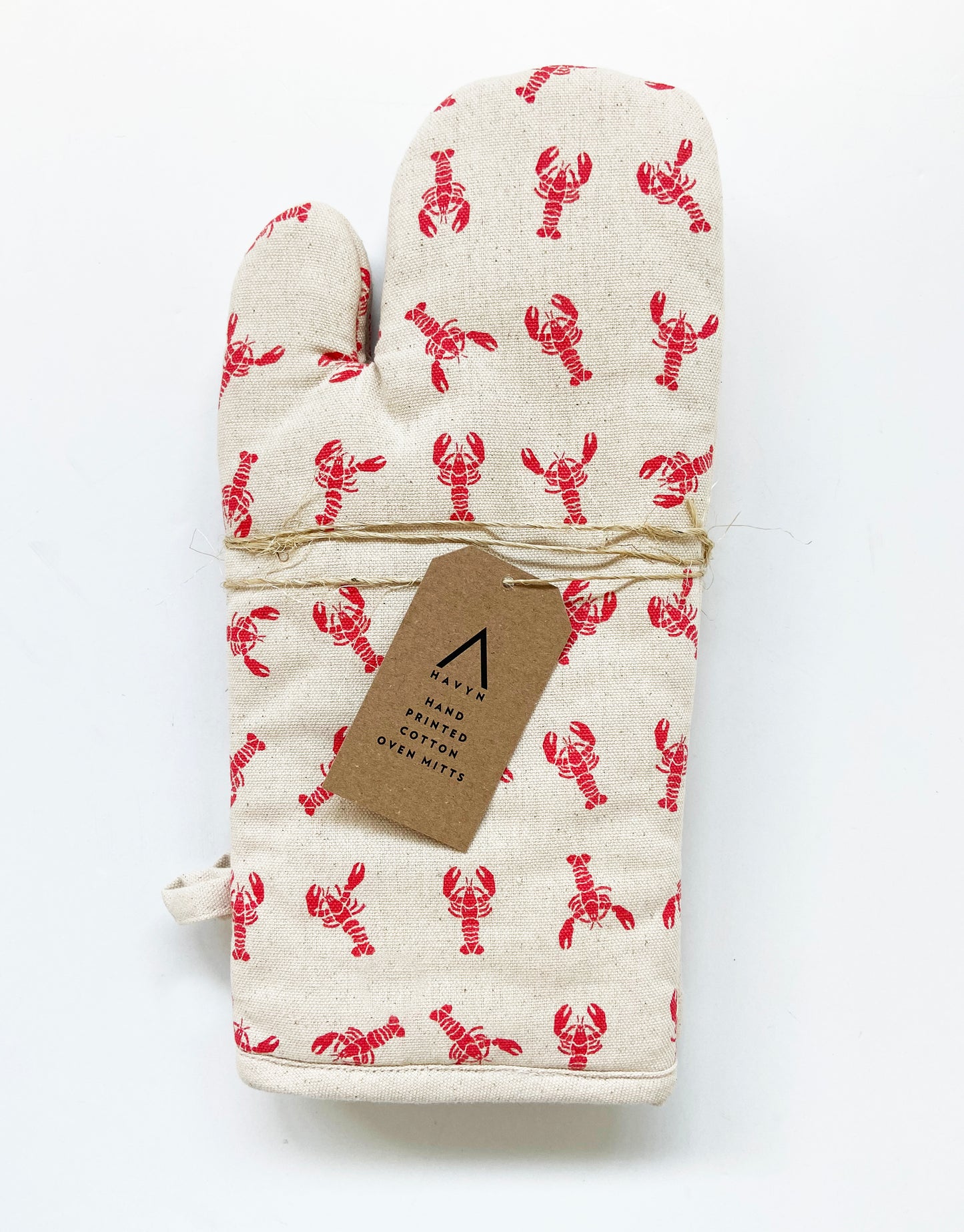 Oven Mitts Set - Lobster Pattern - Natural Cotton Canvas