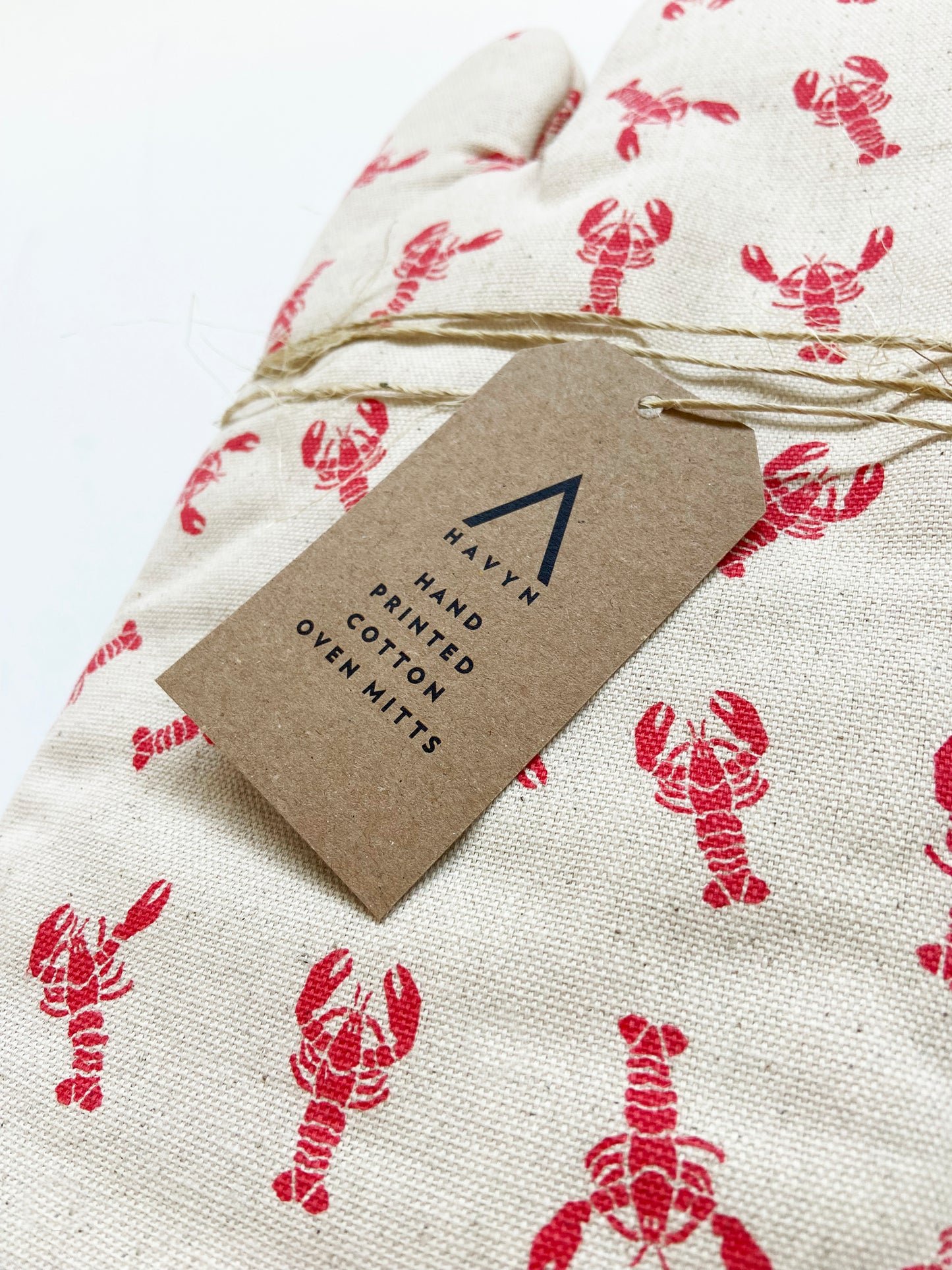 Oven Mitts Set - Lobster Pattern - Natural Cotton Canvas