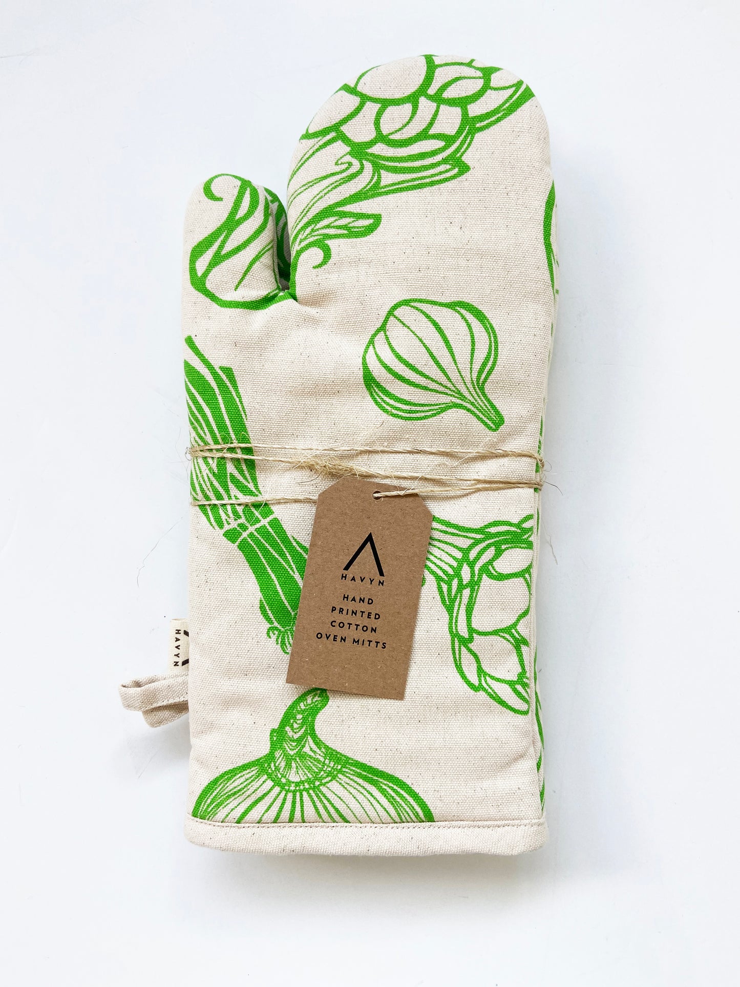 Oven Mitts Set - Large Veggies Pattern - Natural Cotton Canvas