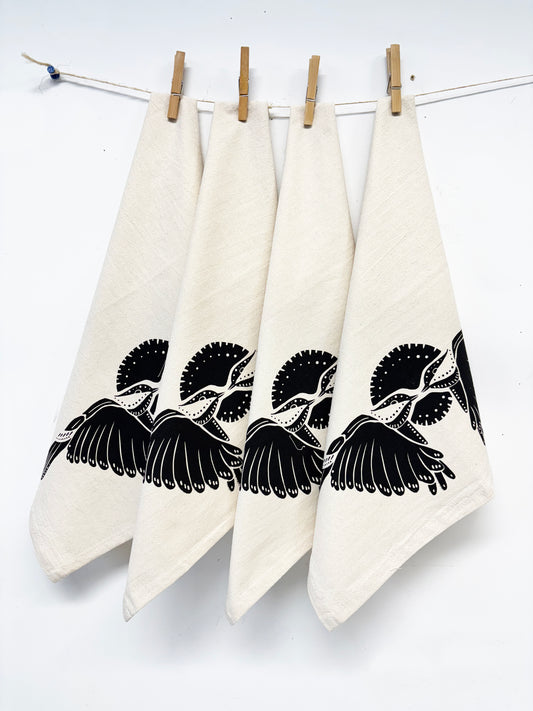 2 Birds and Sun Organic Hand Printed Napkins Set of 4 or 8