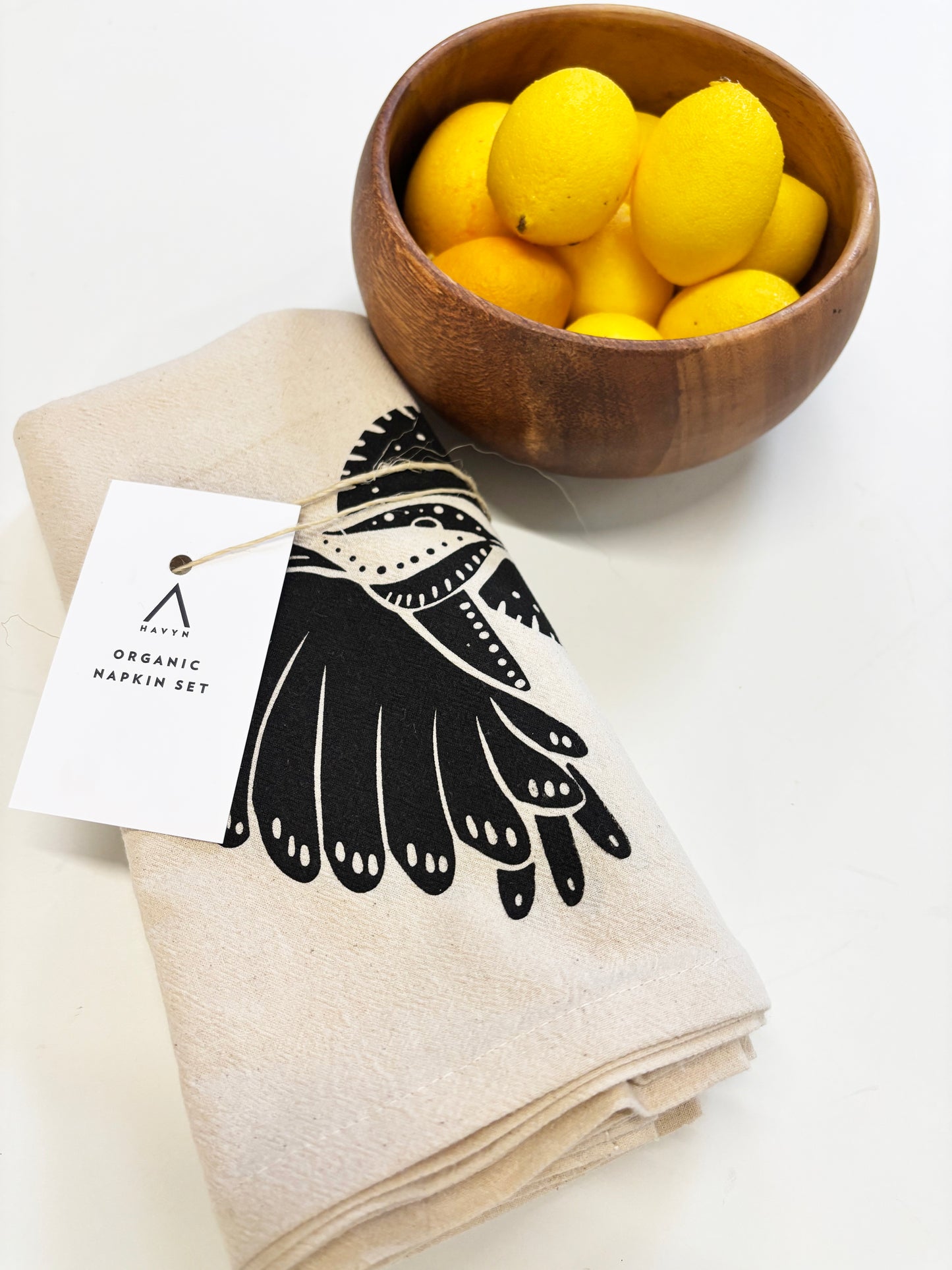 2 Birds and Sun Organic Hand Printed Napkins Set of 4 or 8