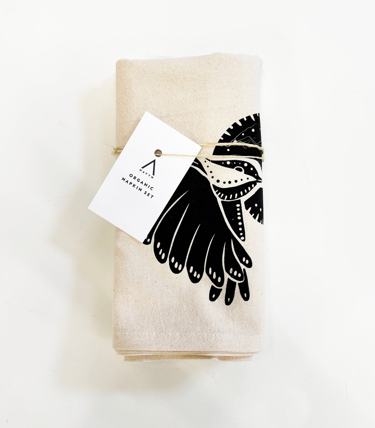 2 Birds and Sun Organic Hand Printed Napkins Set of 4 or 8