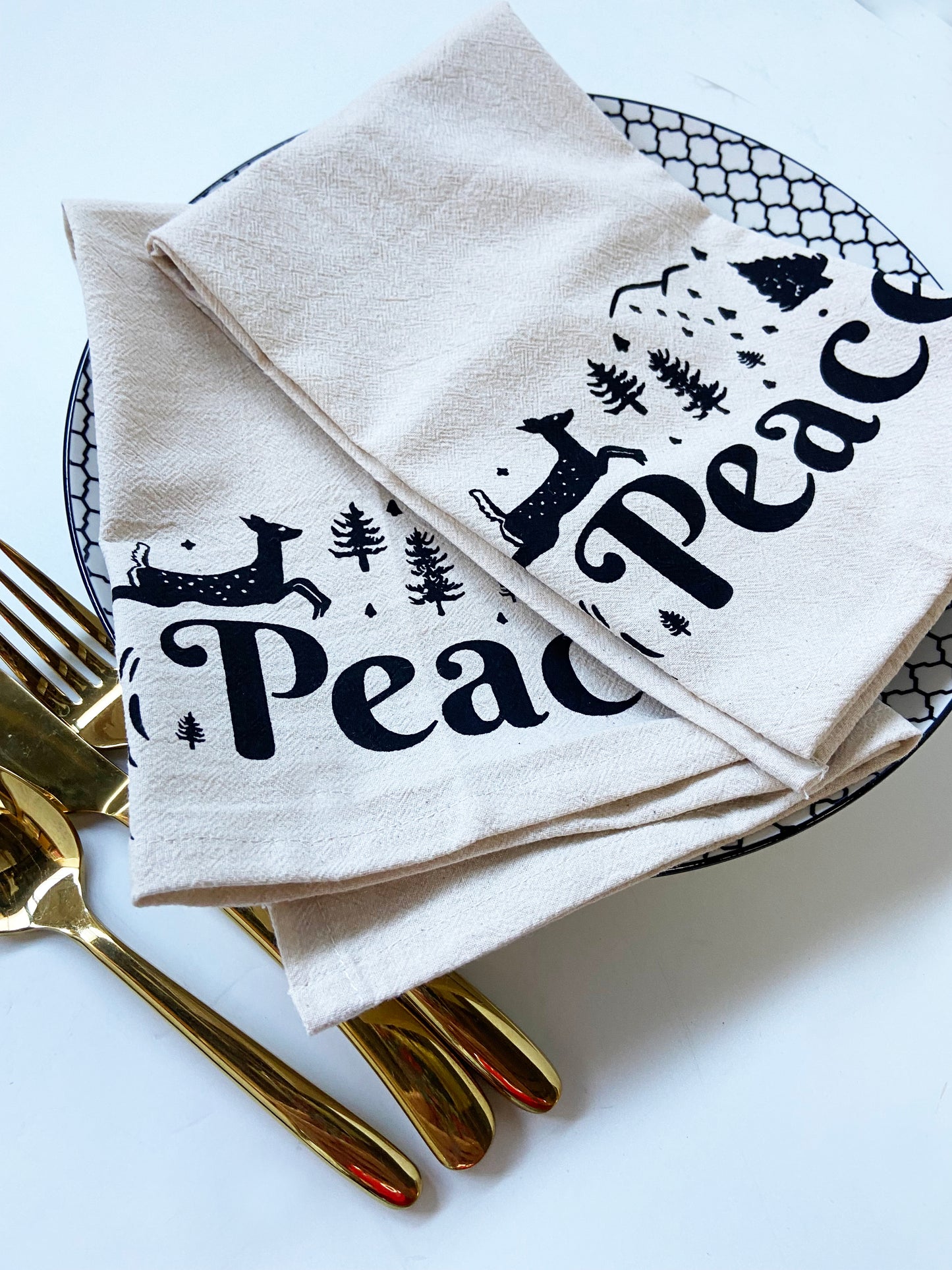 Peace Organic Hand Printed Napkins Set of 4