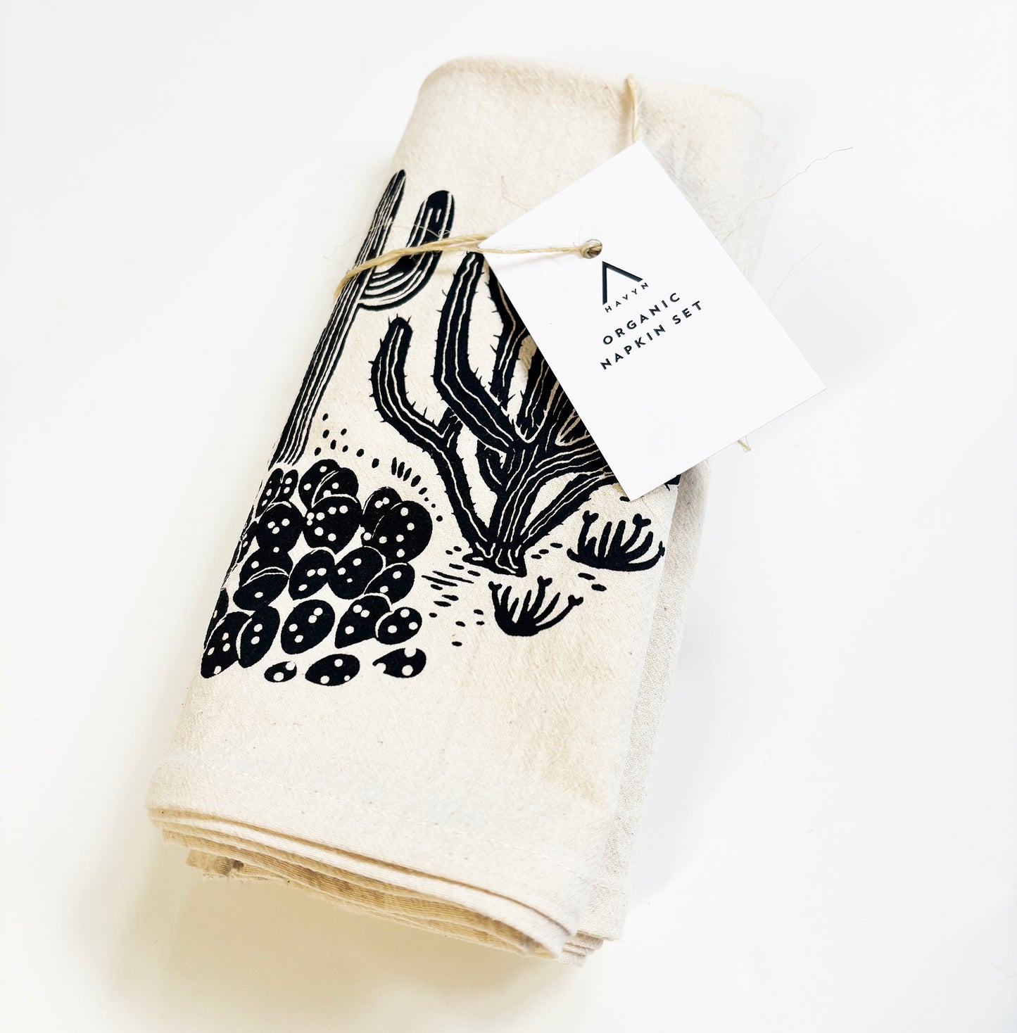 Trois Cacti Organic Hand Printed Napkins Set of 4 or 8