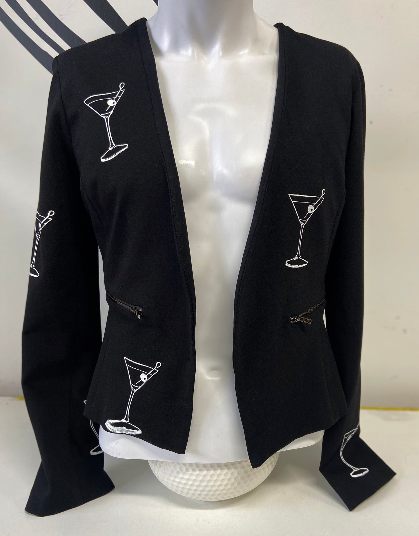 One of a Kind Hand Printed Cocktails on Cropped Jacket