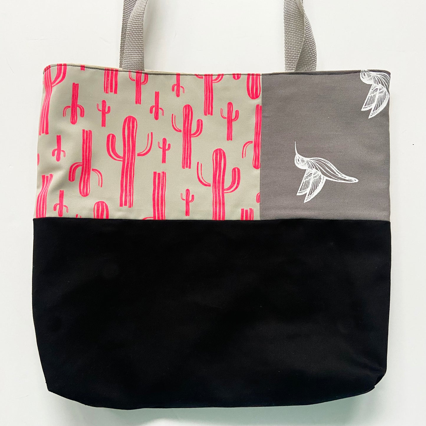 One of a Kind Tote Bag | Hand Made and Printed | Pink and Grey Cactus - 05