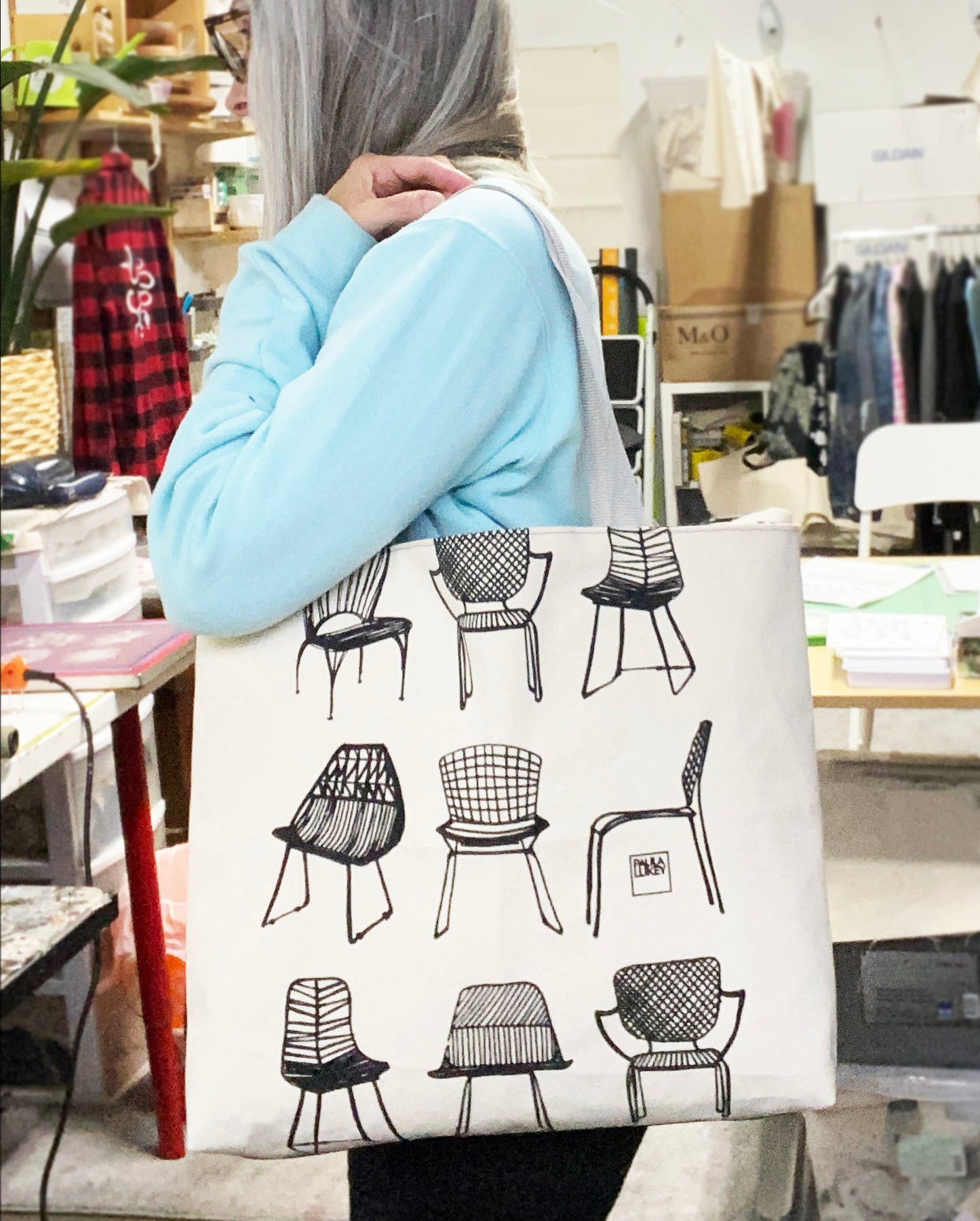 One of a Kind Tote Bag | Hand Made and Printed | Chairs and Cactus - 04