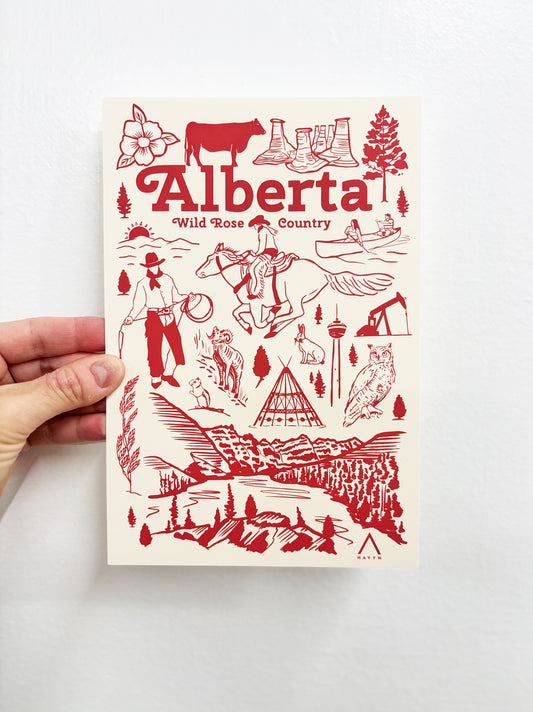 Postcard - Alberta Symbols - HUGE 6x9 - Recycled Paper