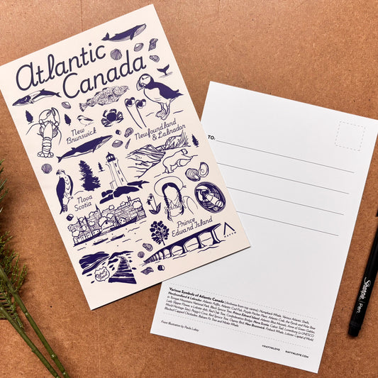 Postcard - Atlantic Canada Symbols - HUGE 6x9 - Recycled Paper