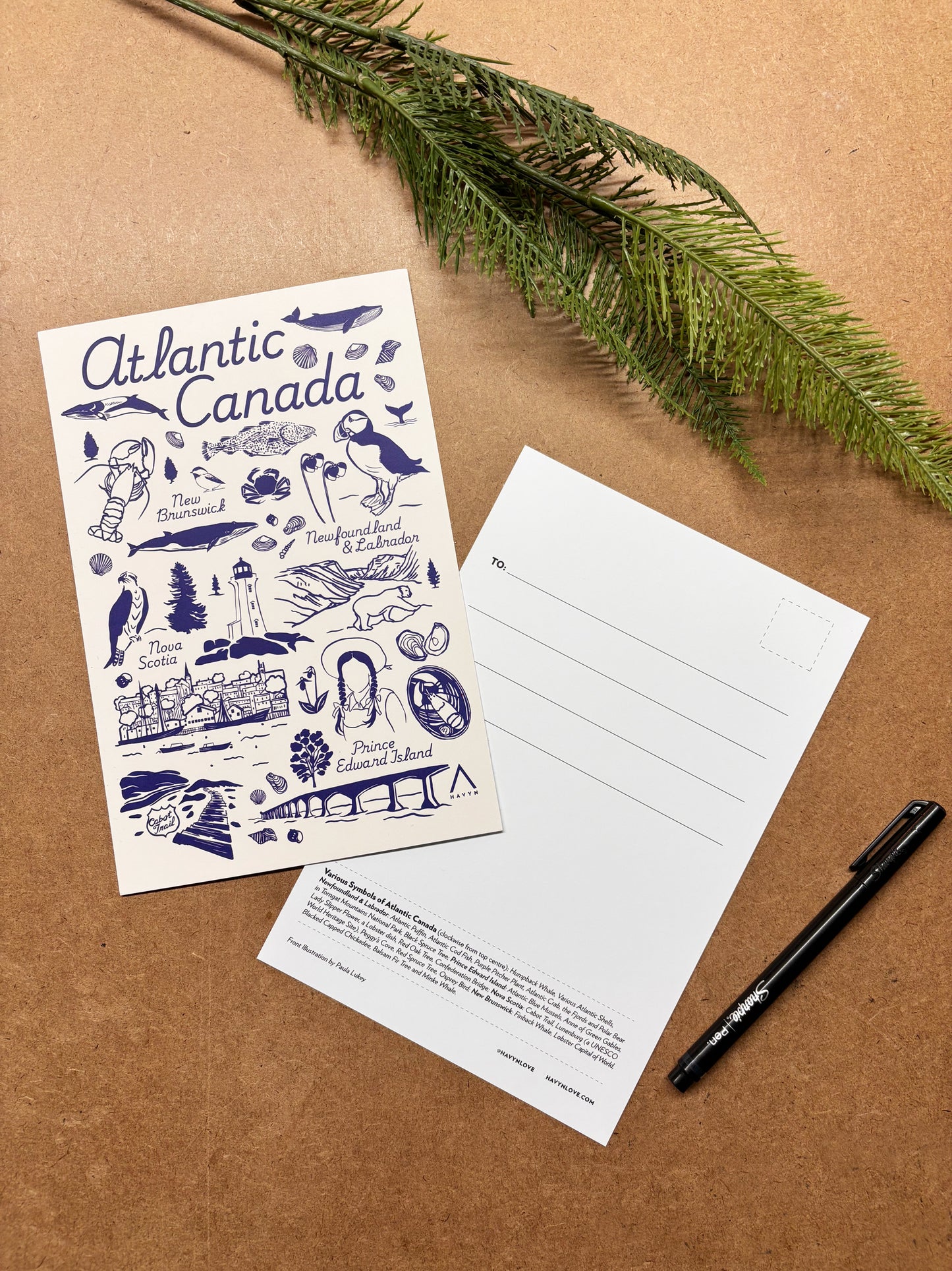 Postcard - Atlantic Canada Symbols - HUGE 6x9 - Recycled Paper