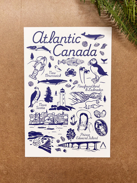 Postcard - Atlantic Canada Symbols - HUGE 6x9 - Recycled Paper