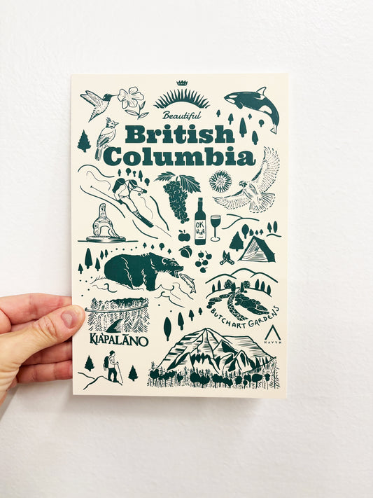 Postcard - British Columbia Symbols - HUGE 6x9 - Recycled Paper