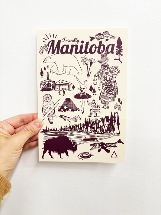Postcard - Manitoba Symbols - HUGE 6x9 - Recycled Paper