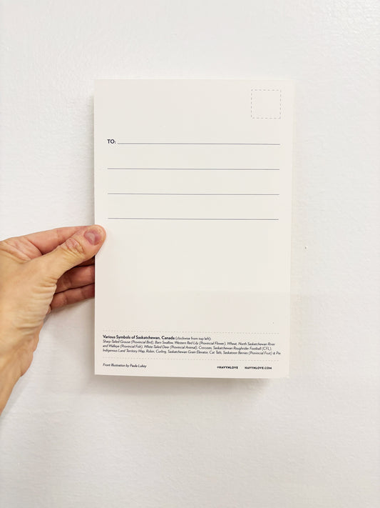 Postcard - Sasskatchewan Symbols - HUGE 6x9 - Recycled Paper