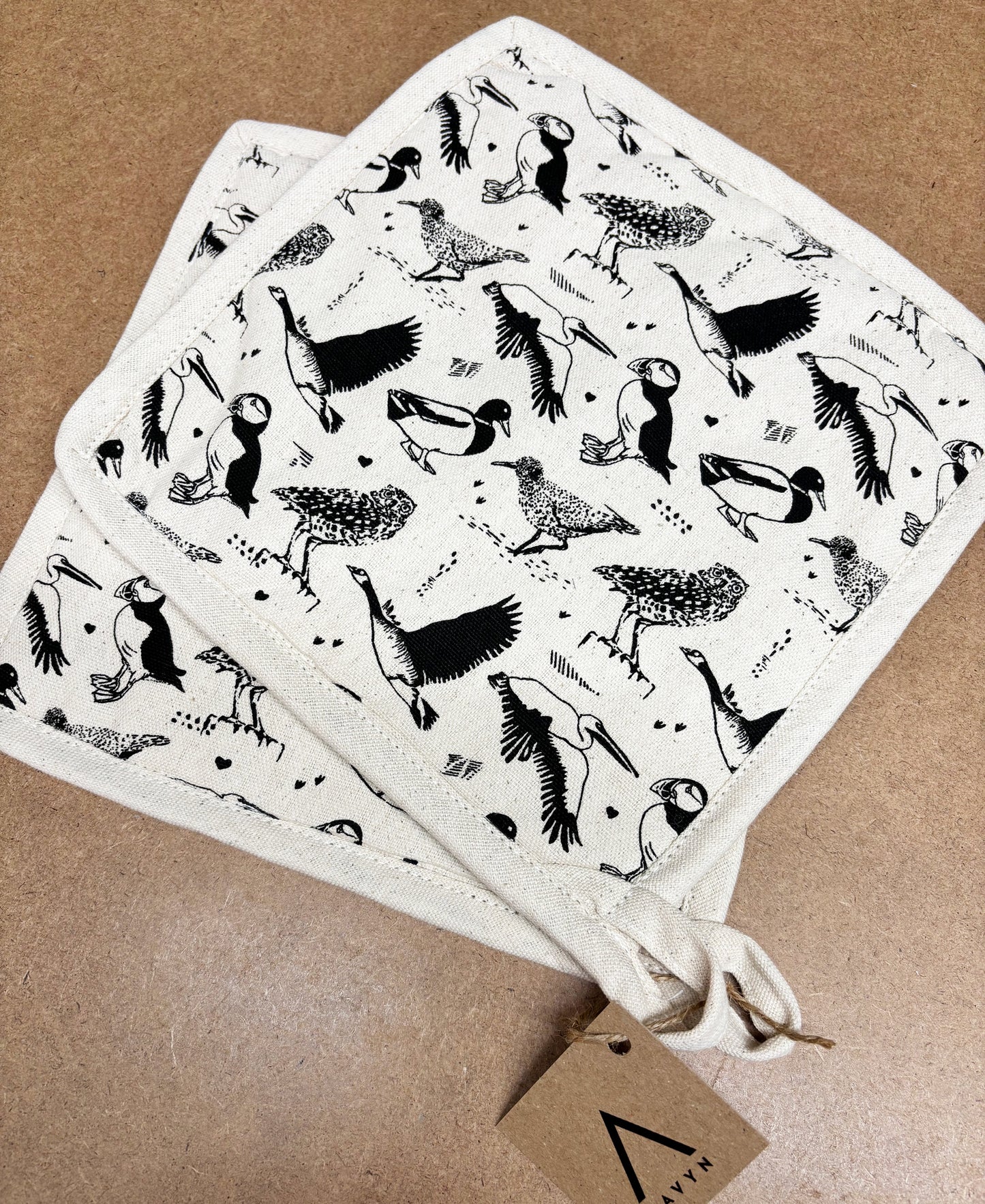 Pot Holder Set of 2 Hand Screen Printed Natural - Canada Birds