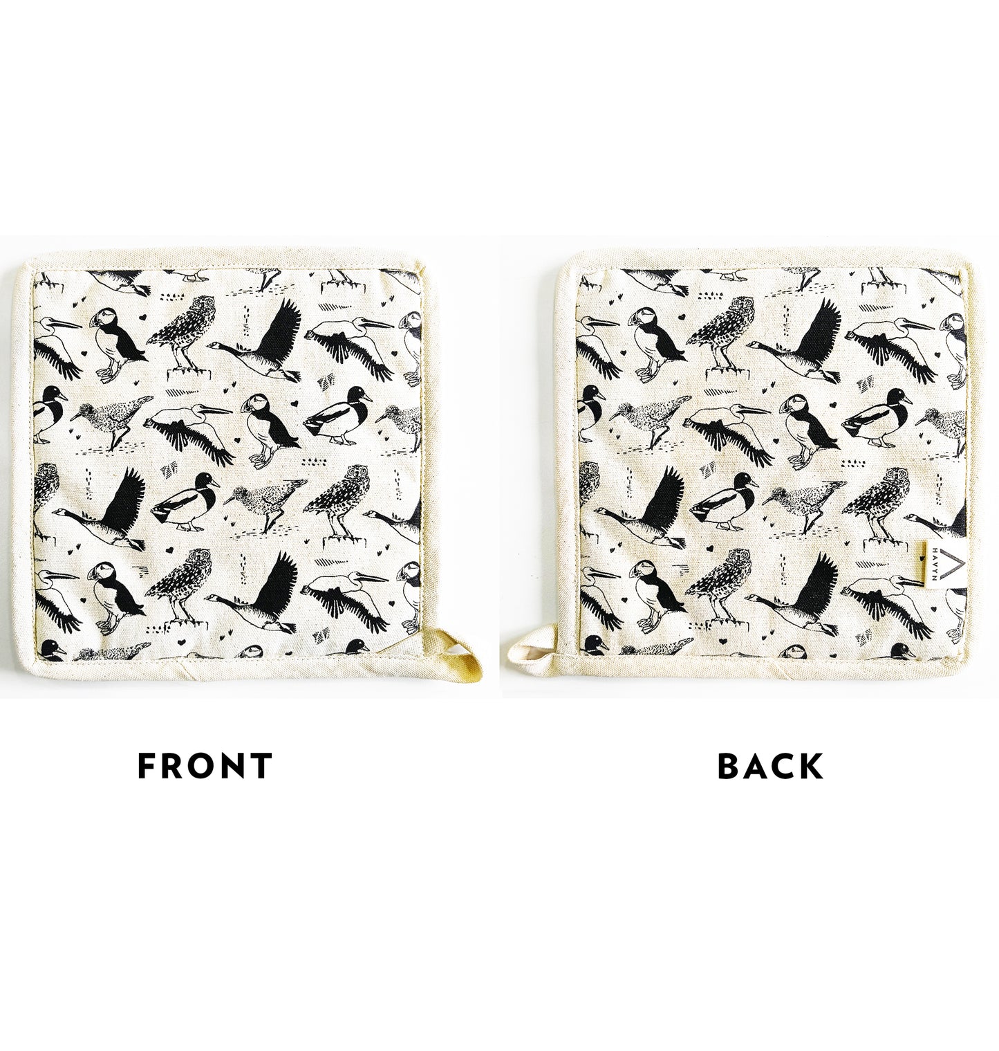 Pot Holder Set of 2 Hand Screen Printed Natural - Canada Birds