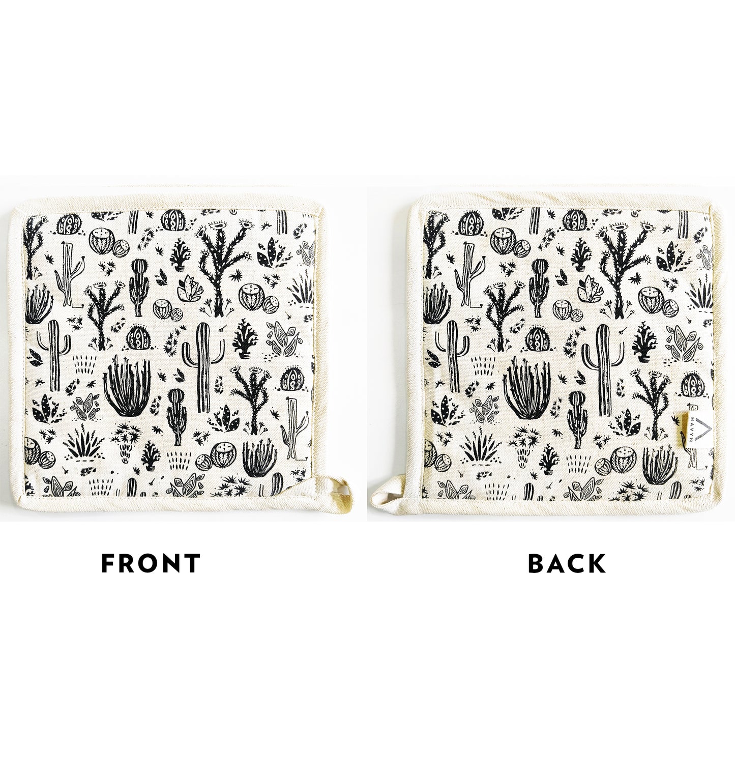 Pot Holder Set of 2 Hand Screen Printed Natural - Desert Cactus