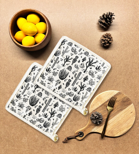 Pot Holder Set of 2 Hand Screen Printed Natural - Desert Cactus
