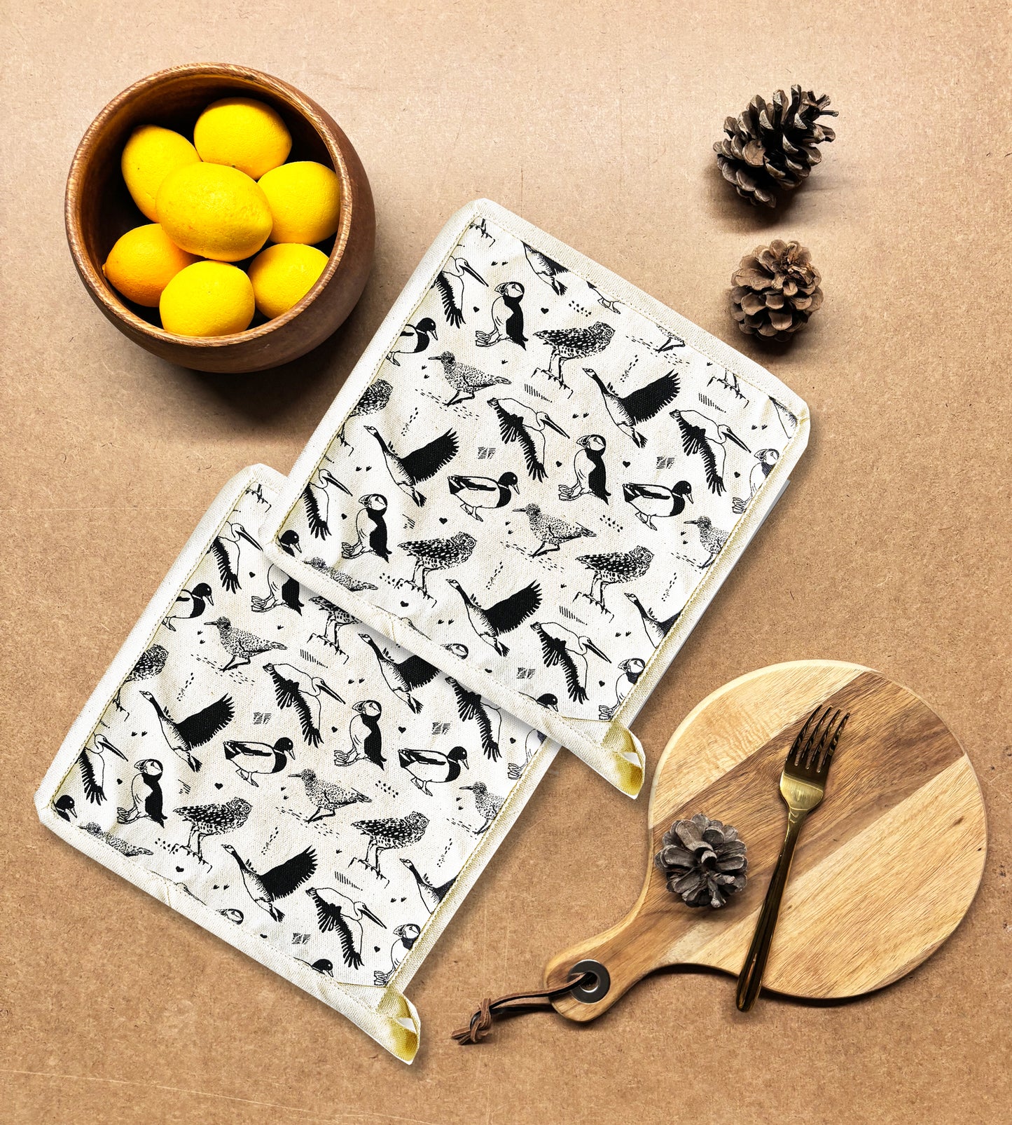 Pot Holder Set of 2 Hand Screen Printed Natural - Canada Birds