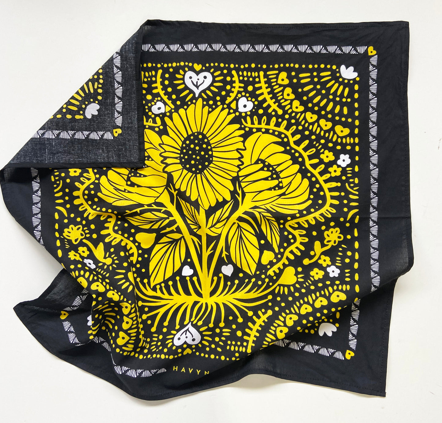 Sun Flower Bandana | 100% Cotton | Hand Screen Printed | 22 x22 inches | All-Over Print Bandana