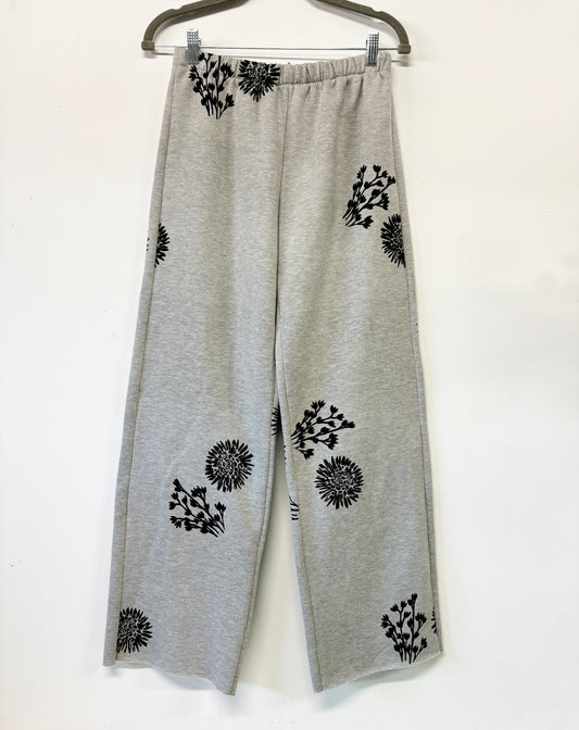 One of a Kind Hand Printed Flowers Sweat Pants - Full Length