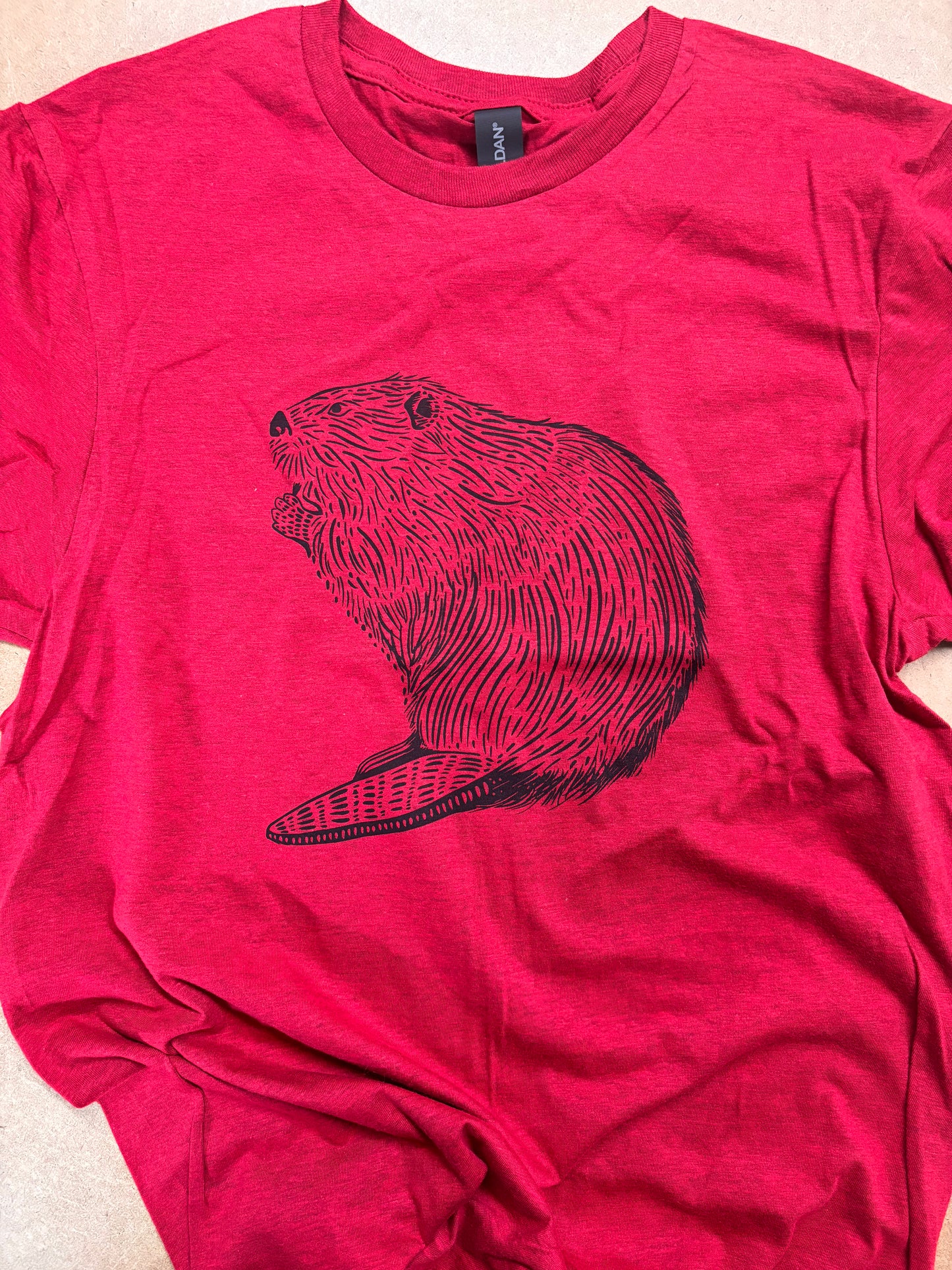 Tshirt Limited Edition Beaver Original Screen Print Vintage Red - Adult Unisex