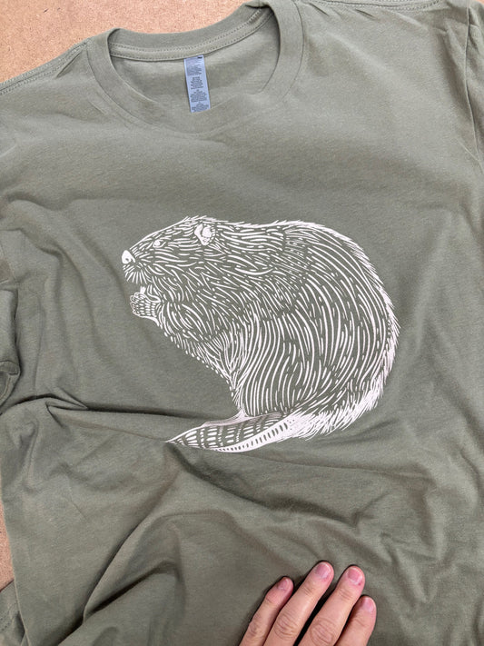 Tshirt Limited Edition Beaver Original Screen Print Green - Adult Unisex