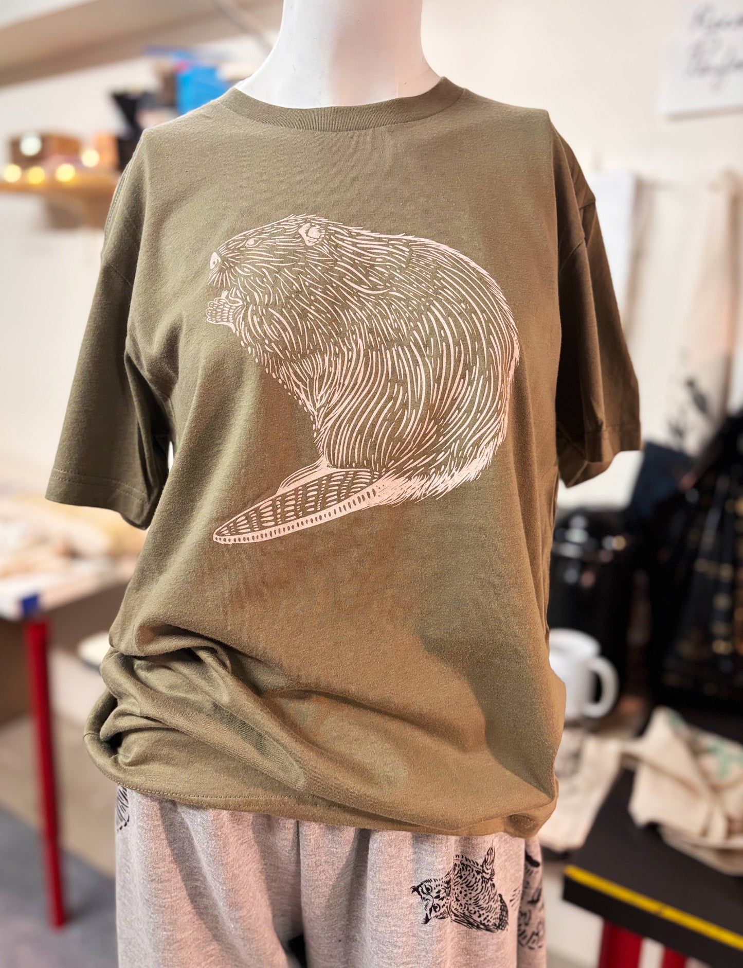 Tshirt Limited Edition Beaver Original Screen Print Green - Adult Unisex