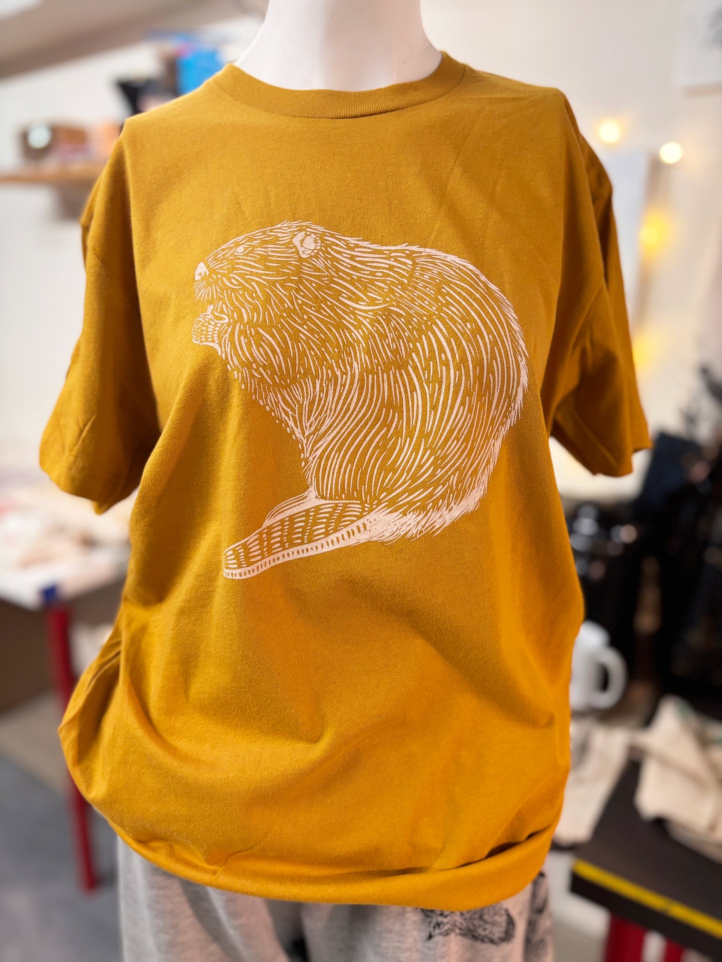 Tshirt Limited Edition Beaver Original Screen Print Mustard Yellow - Adult Unisex