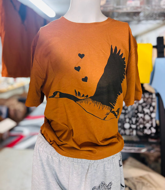 Tshirt Limited Edition Goose Flying Original Screen Print Rust - Adult Unisex