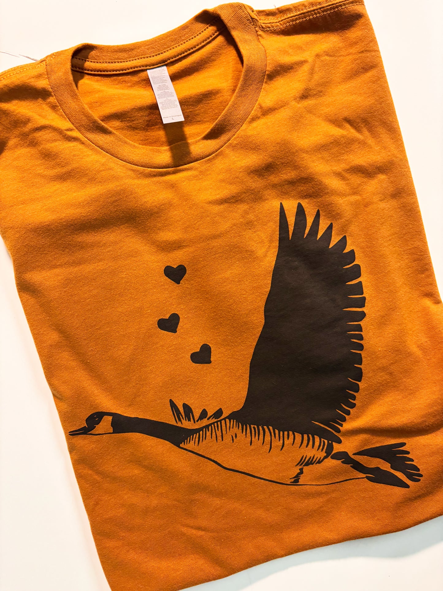Tshirt Limited Edition Goose Flying Original Screen Print Rust - Adult Unisex