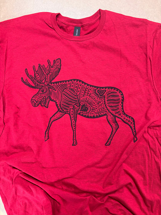 Tshirt Limited Edition Moose Original Screen Print Vintage Red - Adult Unisex