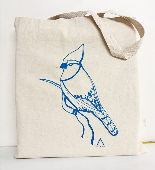 Blue Jay Hand Printed Every Day Cotton Tote