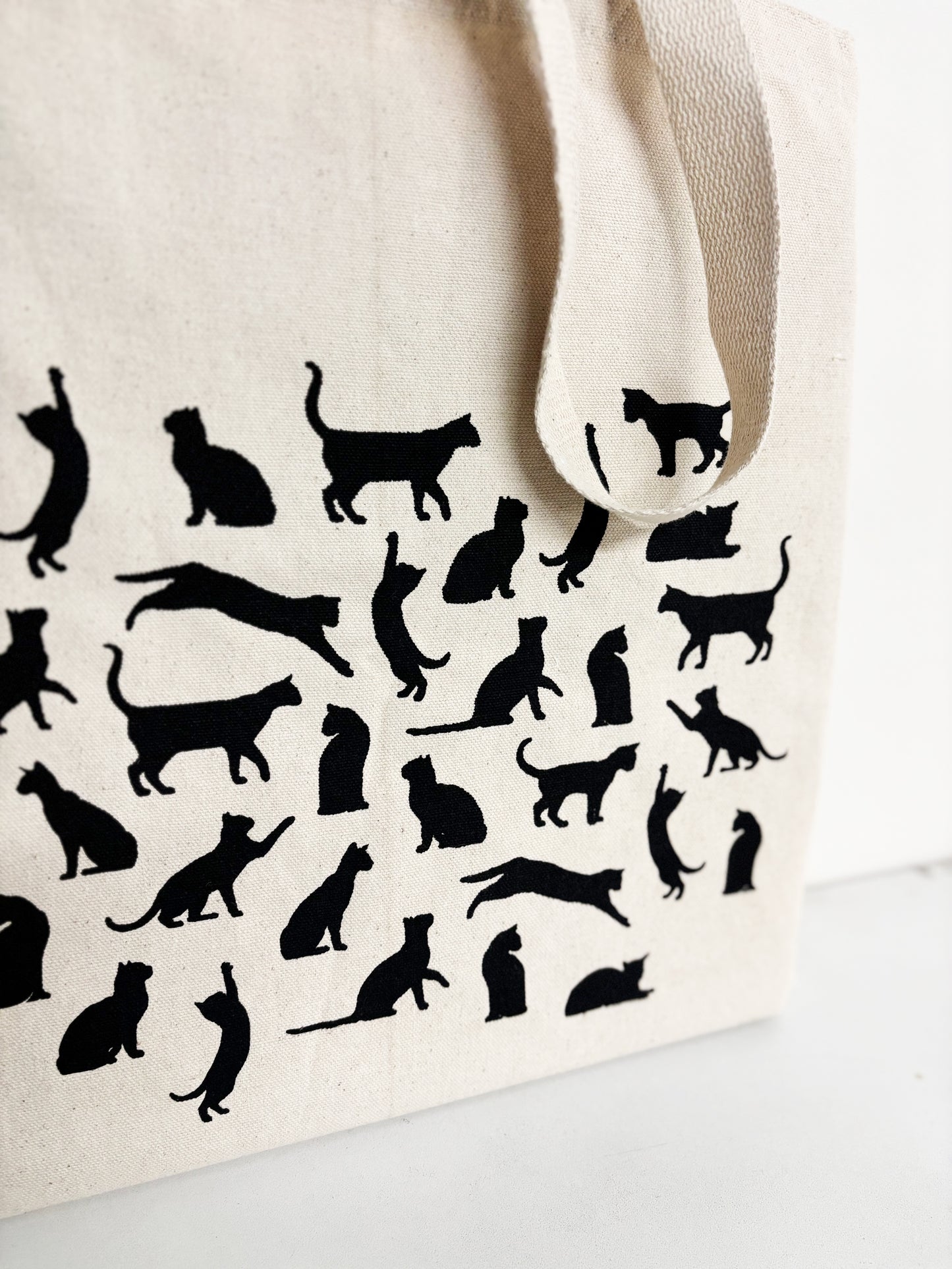 Cats Print Hand Printed Every Day Cotton Tote