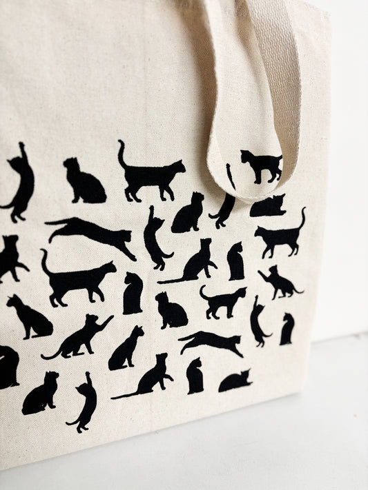 Cats Print Hand Printed Every Day Cotton Tote